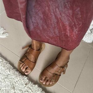 SOLD- Leather Barefoot Custom minimal Brown Double-Buckle Leather Birkenstock